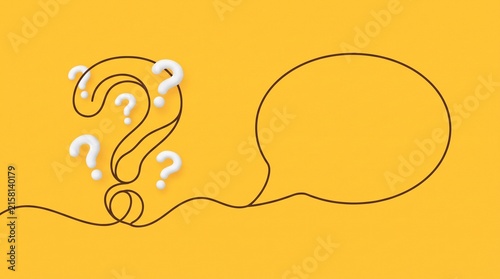 Hand drawn question mark with a blank speech bubble on a yellow background