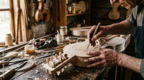 Violin Maker Crafting Instrument in Workshop 1.