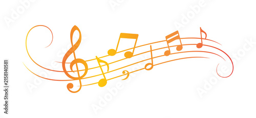 Obraz na plátně Musical notes and treble clef decorative design isolated on white background