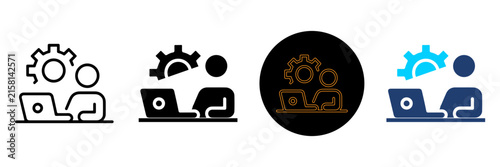 Person working on laptop with gear icon Vector