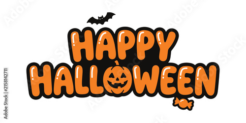 Bold halloween greeting with pumpkin and black bat silhouette orange