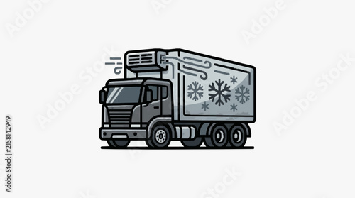 Corporate of a Grey Refrigerated Truck with Snowflakes Design for Winter Themed Branding with high quality professional line art symbols for modern creative design and digital branding projects