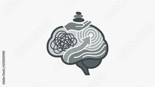 Corporate of a Human Brain with Neural Network and Abstract Swirls in Monochrome with high quality professional line art symbols for modern creative design and digital branding projects