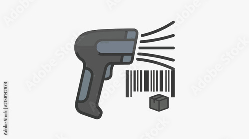 Corporate of a Modern Barcode Scanner Reading a Product Label with Box in Minimalist Style with high quality professional line art symbols for modern creative design and digital branding projects