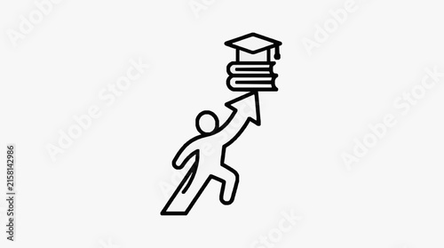 Corporate of a Person Climbing Towards Graduation Cap and Stack of Books Symbolizing Education and Career Growth