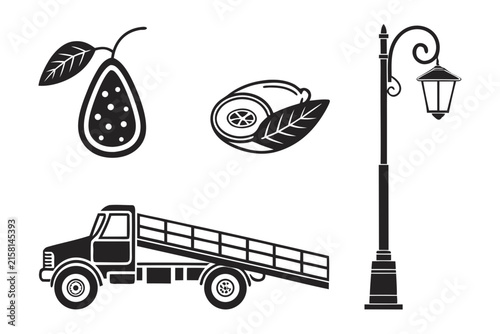 Truck carrying fresh produce with fruits and vegetables icons