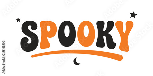 Spooky halloween text with pumpkin and stars orange black