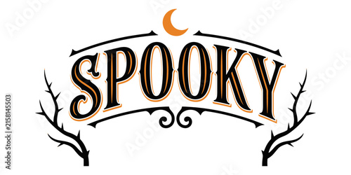 Spooky halloween text with pumpkin and ghost decorations