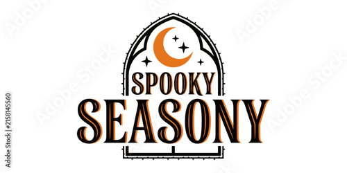 Spooky season with haunted house and pumpkin, halloween text orange