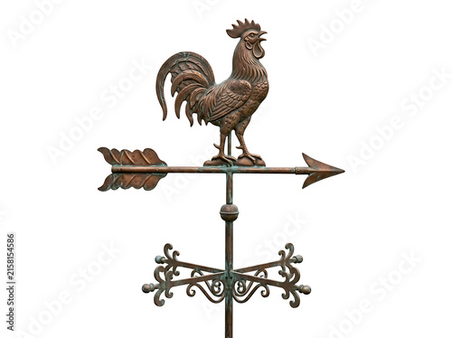 Copper rooster weathervane isolated on transparent background