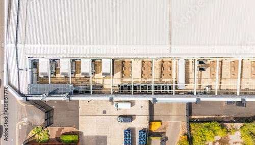 Fotografie Top down drone view of the HVAC cooling system of a modern data centre with pre-