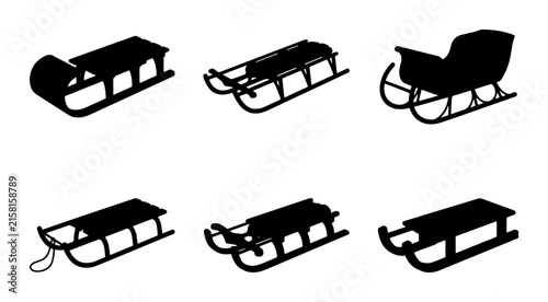 Bild auf Leinwand Sled Silhouettes Collection: Winter Transport Icons, Classic Snow Sleds, Retro T