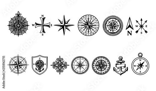 Nautical Compass Rose and Cardinal Direction Symbols
