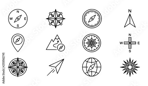 Minimal Compass and Direction Symbols Vector Collection