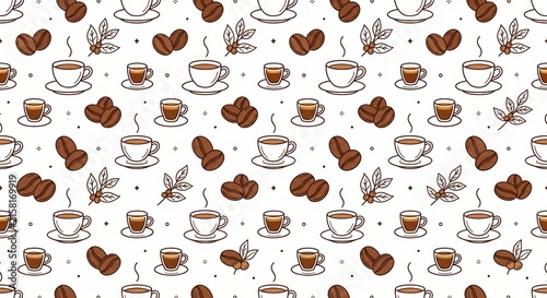Seamless Coffee Pattern with Coffee and Roasted Beans