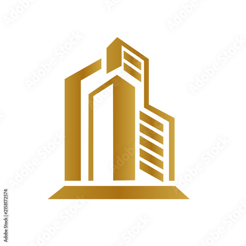 Gold Modern Building Logo for Real Estate and Property Business | Golden Skyscraper Architecture Icon Isolated on Transparent Background