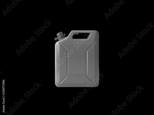A sleek minimalist matte grey plastic fuel jerrycan isolated on a solid black background