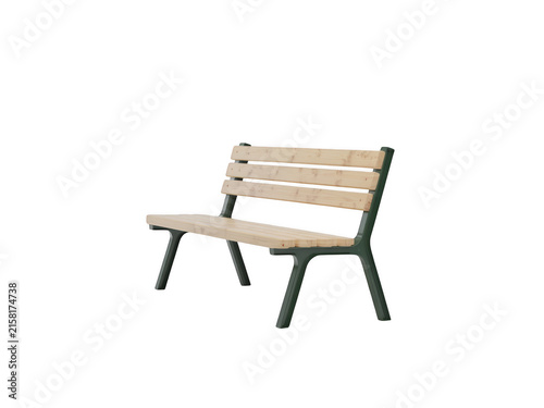 A classic park bench featuring wooden slats and a dark green metal frame structure