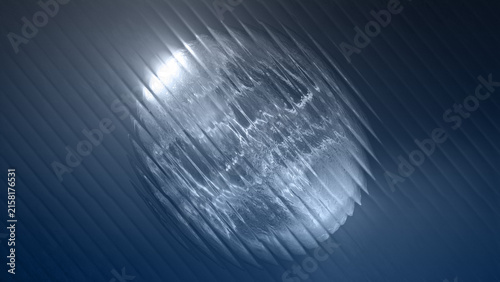 Obraz na płótnie Abstract 3D Sphere Behind Ribbed Glass Texture with Dark Blue Light Gradient Bac