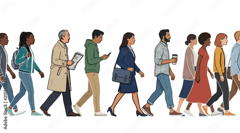 Obraz premium Colored people walking elevation illustration set for architecture rendering vector