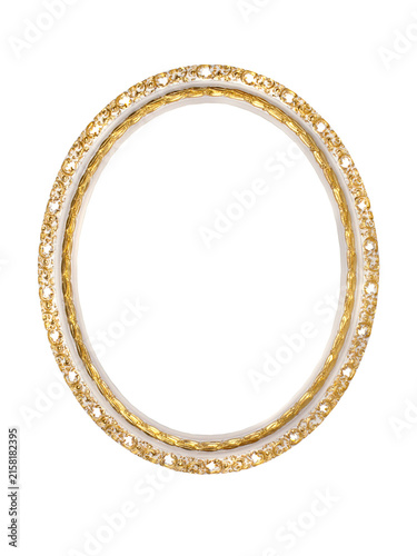 Ornate oval gold and white baroque frame on transparent background.