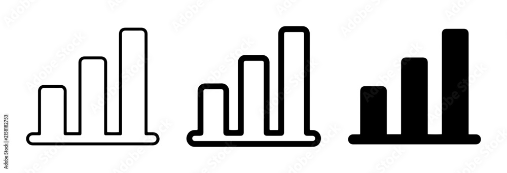 Obraz premium 3 Bar Chart Icons, Outline and Solid Styles, for Business Analytics
