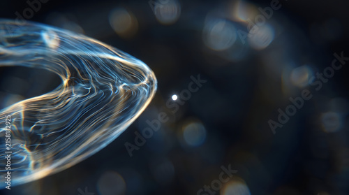 Abstract swirling energy flow with a small bright star in the center, science fiction concept.