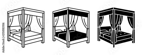 Foto Four Poster Bed Icons, Canopy Bed Vector Graphics, Bedroom Furniture Illustratio