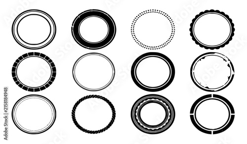 Vintage Blank Round Rubber Stamp Border Vector Template Set