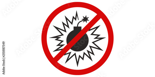 Fotografie Danger bomb explosion icon red circular sign prohibited explosive weapons