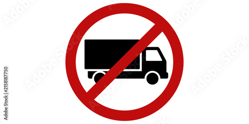Canvastavla Truck prohibited sign featuring black vehicle icon and red round border