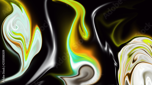 Fotografie Dark abstract fluid art background featuring glowing white and yellow luminous s