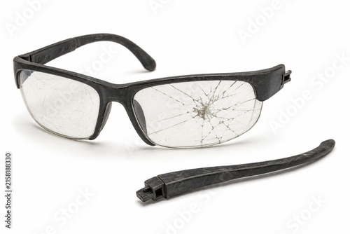 Broken Safety Glasses Isolated on White