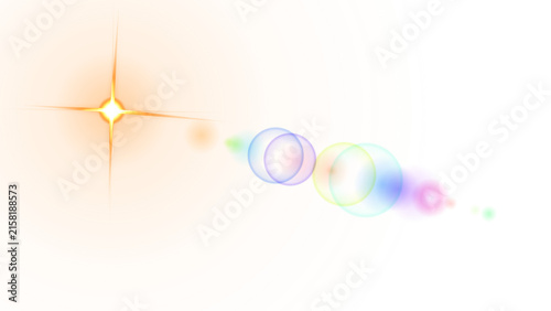 Glowing orange sun shape with concentric rings and multi-colored lens flare on black