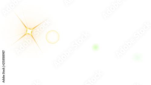 Plakat Golden concentric circles with a glowing star and green spheres on a dark black