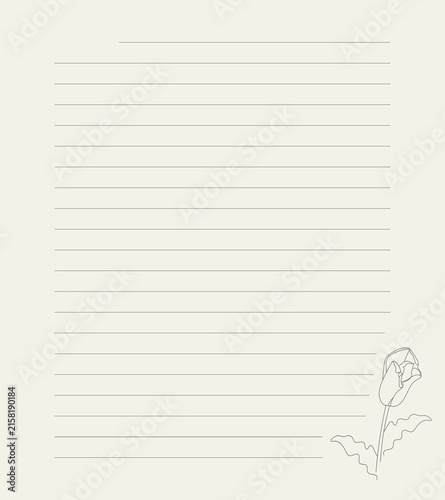 Lined paper template for diary, notepad, notebook.	