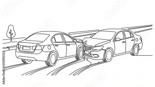 Car accident line art, rear end collision continuous line drawing, auto crash sketch