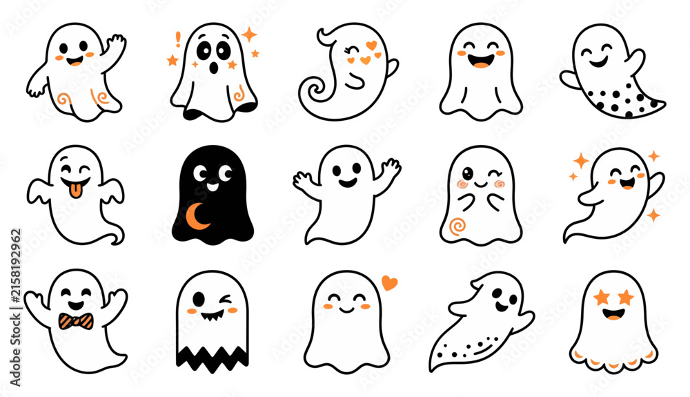 Fototapeta premium A delightful collection of charming and whimsical cartoon ghosts perfect for halloween decorations and spooky season festivities offering a playful touch
