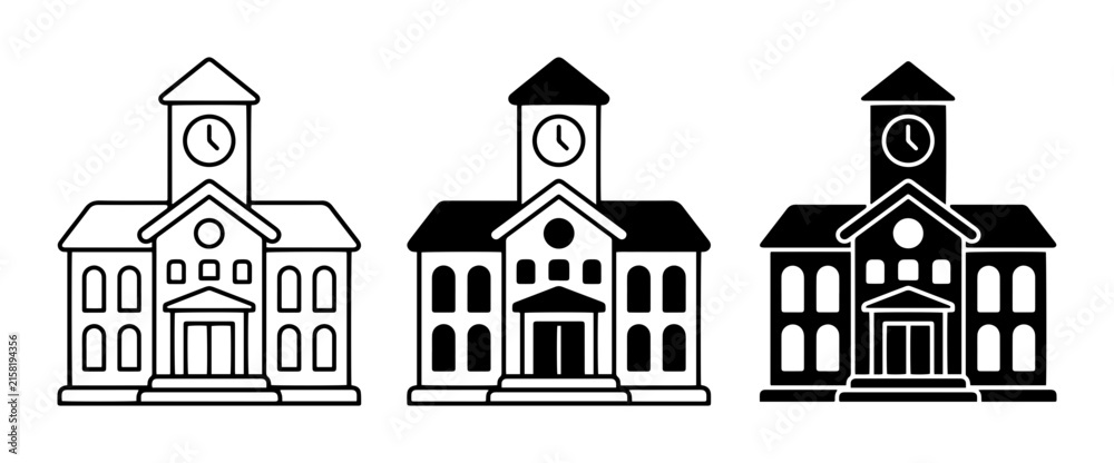 Obraz premium University Building Icons, School Architecture Vector Set, Classic Facade Collection