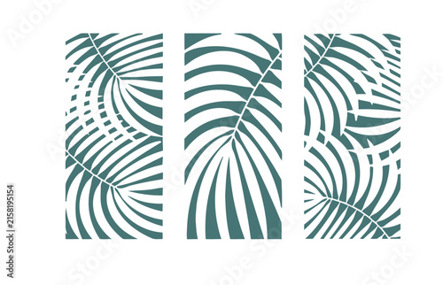Elegant Teal Palm Leaf Design in Three Decorative Panels