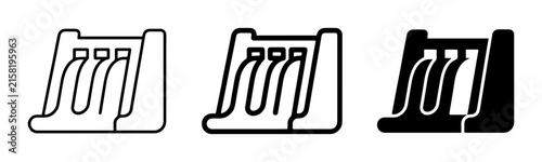 Hydroelectric dam icon set for renewable energy and power generation outline, solid and color styles, white background
