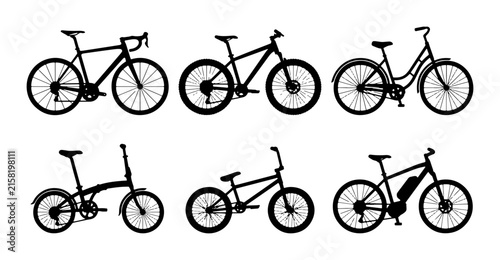 Diverse Bicycle Silhouettes Collection: Road, Mountain, Folding, BMX, Electric Bikes