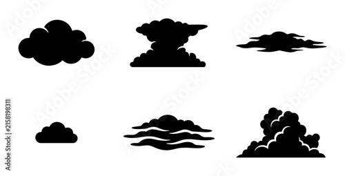 Diverse Cloud Silhouettes, Weather Icons, Cumulus and Stratus Shapes, Sky Elements