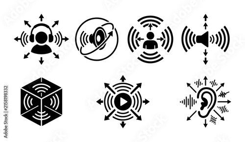 Sound Wave Icons Set, Audio Signal Graphics, Music Play Symbol, Speaker Volume, Ear Listening