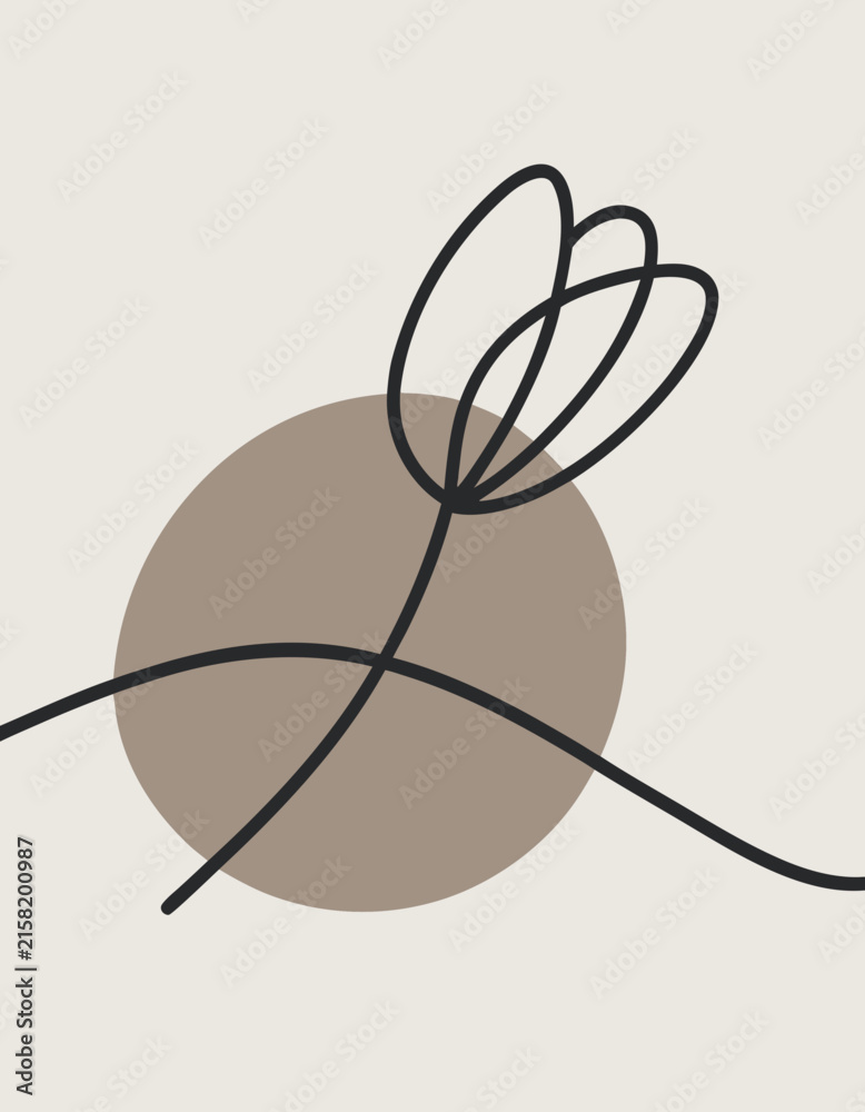 Obraz premium Abstract Tulip Stems – Minimalist Taupe Circle Boho Botanical Wall Art