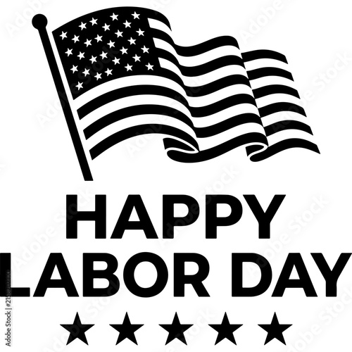 Happy Labor Day text with American flag illustration and stars for holiday celebration