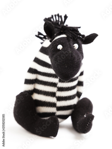 Zebra sock toy isolated on white background