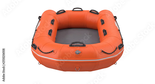 Orange Inflatable Rescue Boat with White Reflective Stripe and Safety Handles