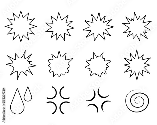 Comic Emotion Symbols Vector Set - Sweat Drops, Vein Anger Marks, Dizziness Swirl, and Starburst Speech Bubbles
