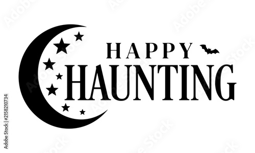Happy Haunting Halloween Typography with Crescent Moon and Stars